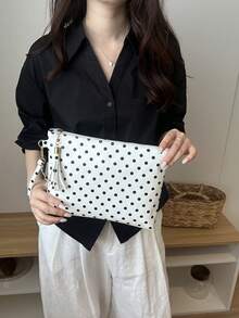 Large Capacity Tassel Pendant Polka Dot Shiny Clutch Bag - White - View 4