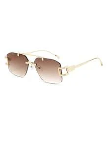 1 Pair Men's Double Bridge Rimless Lightweight Luxury Metal Thin Frame Retro Street Style Fashion Glasses - Double Tea - View 2