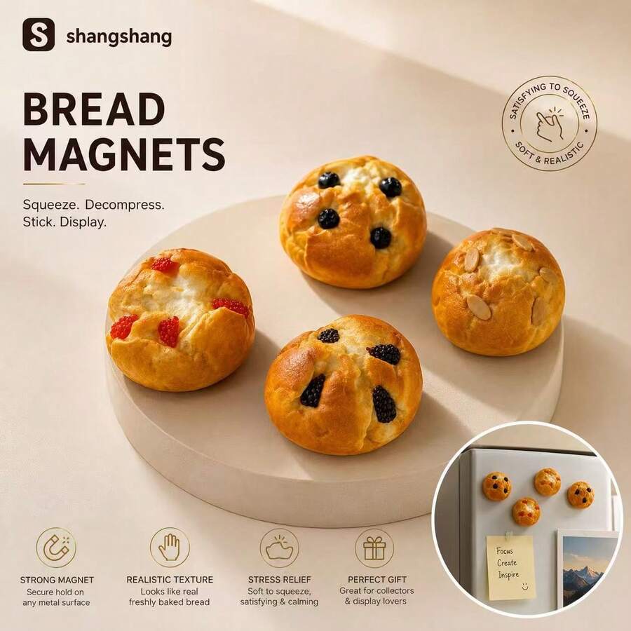 Realistic Grain Bread Squishy Fridge Magnets, Slow Rebound Stress Relief Fidget Toys With Strong Magnets For Home Kitchen Decor, Ideal Holiday Gift For Baking Enthusiasts
