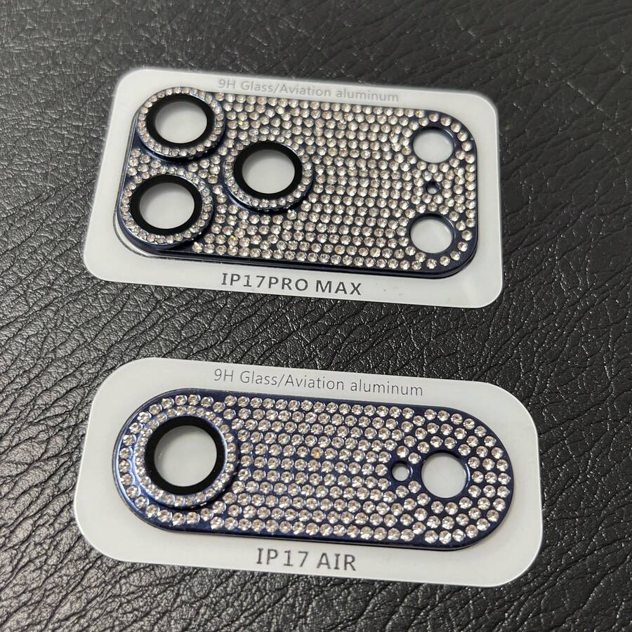 17 Air/17 Pro/17 Pro Max Luxury Rhinestone Lens Film, Minimalist Elegant Scratch-Resistant, Anti-Explosion, Anti-Scratch Lens Protector - Blue - View 1
