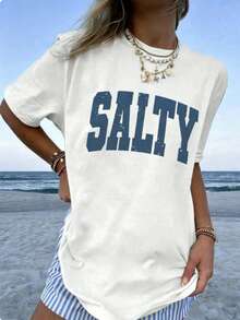 1 Piece Women's Graphic T-Shirt With "If You're In A Bad Mood, Please Go Back To The Beach" Print, 100% Cotton, Double-Sided Print, Casual Summer Style, Plus Size. | Clothing - 綠色 - 查看 2