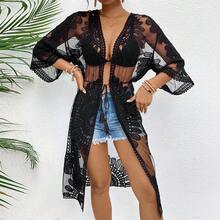 New Embroidered Lace Kimono-Style Jacket; Sarong To Wear Over A Bikini - White - View 7