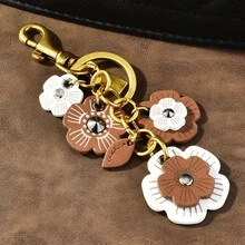 1個復古棕色與白色茶玫瑰鑰匙圈，可愛花卉包飾金扣，時尚美學手提包配件，送給她的禮物 - 彩色 - 查看 6