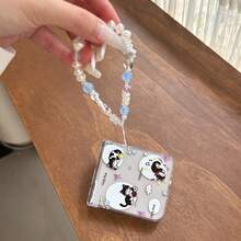 可愛柔軟可愛貓咪折疊手機殼附鍊條 適用於 Galaxy Z Flip3 5G/Galaxy Z Flip 4 5G/Galaxy Z Flip 5 5G/Galaxy Z Flip 6 5G/Galaxy Z Flip 7 5G 新款卡通折疊手機殼 - 彩色 - 查看 4