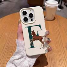 1pc TPU Material Minimalist Letter & Horse Pattern Phone Case, Compatible With IPhone 17 Pro Max/17/16 Pro Max/15/13/12/11, S20 FE/A15/S24/A55, Note 11/12/13 Pro, Full Coverage Anti-Drop Soft Protective Cover - White - View 4