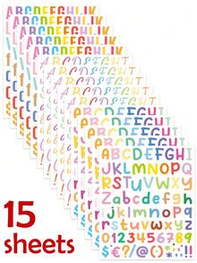 15pcs 7.6"X9" Colorful Letter Stickers, 1" Alphabet & Number Stickers, Holiday Party Decor Letters, Greeting Card Decoration, Phone Case DIY, Scrapbooking Stickers, 3 Font Styles, Multi-Color Design - Colorful Letter and Number Stickers - View 12