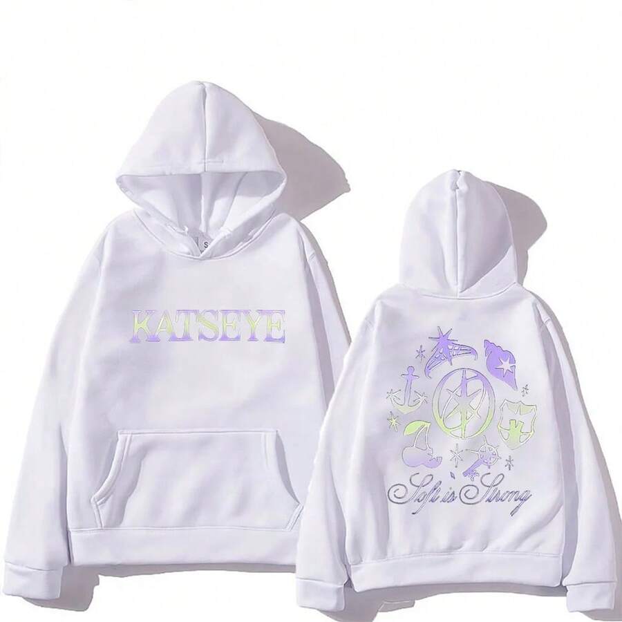 Katseye Fashion Casual Vintage Unisex Bodywarmer Hoodie On - 白色 - 查看 1