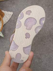 1 Pair Summer Girls' Non-Slip Daily Outdoor School Open Toe Soft Sole Hook And Loop Woven Cute Comfortable Children's Flat Sandals - Brown - View 7