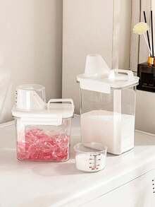 1pc Sealed Laundry Detergent Storage Box, Multi-Functional Laundry Powder Container With Dispenser Bottle, Suitable For Laundry Powder, Laundry Balls, Detergent Liquid Storage, Suitable For Kitchen, Bathroom, Dorm, Home Organization, White - Multicolor - View 5