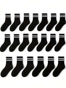 20 Pairs Kids/Children Double Bar Sports Socks, Soccer Mid-Calf Socks For Students - Black - View 4