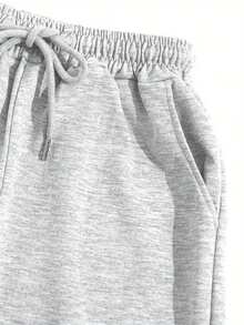 2 Pieces Cartoon Letter Print Drawstring Waist Sports Pants - 灰色 - 查看 4