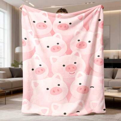 1 pieza Manta de franela estilo bohemio, adecuada para usar, ultra suave y cálida con estampado de cerdo rosa, edredón lavable a máquina, acogedor para sofá, viaje y camping, diseño de impresión digital con diseño de cerdo
