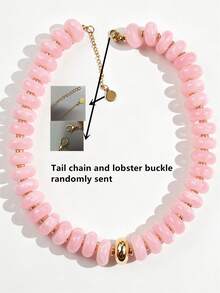 Bohemian Fashion Casual Pink Resin Beaded Necklace, Large Bead Colorful Pearl Beaded Necklace, Thick Bead Charming Jewelry, Suitable For Women's Daily And Summer Vacation - Multicolor - View 4