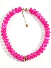 Bohemian Fashion Casual Pink Resin Beaded Necklace, Large Bead Colorful Pearl Beaded Necklace, Thick Bead Charming Jewelry, Suitable For Women's Daily And Summer Vacation - Multicolor - View 15
