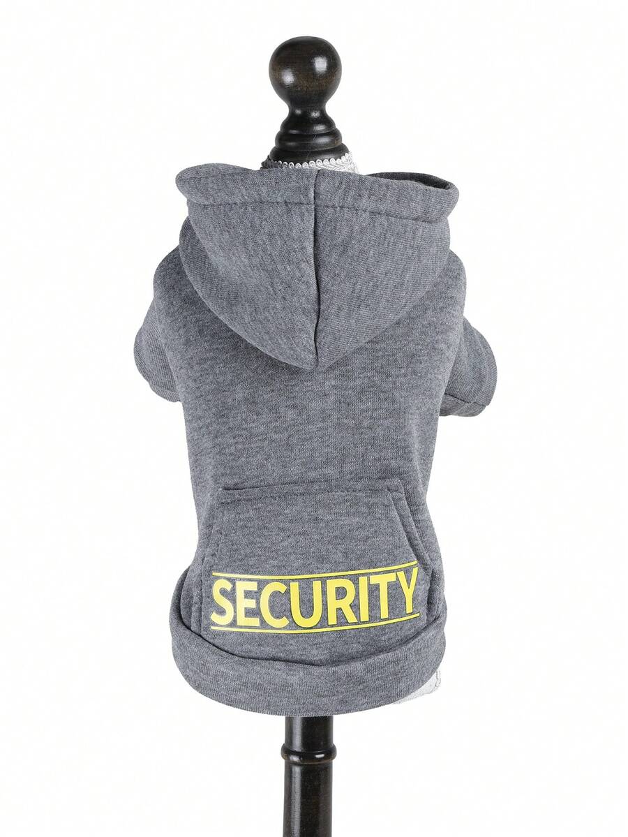 1件寵物衣服，狗/貓服飾，小型犬/幼犬可愛舒適連帽衫系列，黃色「SECURITY+」連帽口袋運動衫 - 灰燼灰 - 灰色 - 查看 1
