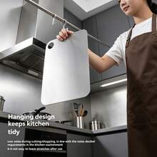 1Pc Silver Stainless Steel Round Hole Cutting Board, Solid Metal Material Anti-Bacterial And Durable. Round Hole Design Convenient For Hanging Storage And Handling. Smooth Surface Not Easy To Leave Knife Marks, Effortless To Clean. Suitable For Cutting Vegetables, Meat And Daily Food Preparation. - 1PC - View 5