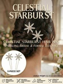 2 pièces Bâtons à cheveux étoilés en strass scintillants, accessoires de coiffure élégants pour chignon de mariée, ornements de cheveux luxueux pour banquet de mariage - Multicolore - Voir 3
