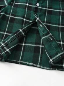 BOARNSEORL Young Boys Green Plaid Long Sleeve Shirt, Fashionable And Versatile, Suitable For Birthday Parties, Christmas Parties, Outdoor Activities - Dark Green - View 7