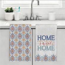 MEMNUN 2 Pcs Bohemian Watercolor Orange & Blue Pattern Geometric Home Sweet Home Text Print Kitchen Towels, Dish Towels, Hand Towels, Dish Cloths, Home Decor, Kitchen Decor Cooking Baking Hand Towels, Kitchen Accessories, Machine Washable, Cleaning Supplies, Suitable For Restaurant Kitchen, Home Decor And Gifts, All Seasons - Multicolor - View 10