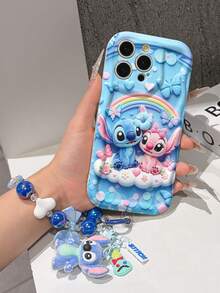 Disney Has Authorized, Phone Case - Chain Set, The Stitch Lilo & Stitch 3D Phone Case Plus A Silicone 3D Stitch Bracelet With Metallic Ring Removable Bracelet, Stitch And Angel Pattern, Compatible With Iphone17/16/15/14/13/12/11/XS/XR/X Plus Pro Max, A Stylish Cartoon Phone Case, The Perfect Gift Choice, Phone Protection, Durable Phone Cover, Great Gift For Friends And Family. - trắng - Xem 6