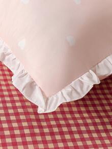 1pc 100% Polyester Heart Lace Pattern Pillowcase, Without Pillow Insert, Romantic Wedding Season, Bedroom Decor - Multicolor - View 5