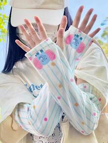 1 Pair Cute Cartoon Ice Silk UV Protection Arm Sleeves For Women, Loose Breathable Arm Warmers, Suitable For Outdoor Activities, Daily Fashion Matching, Beach Protection, Back To School & Holiday Gift - A - View 9