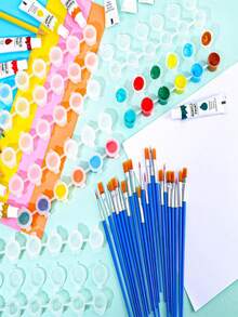 20pcs (120 Total) Empty Paint Buckets With Lids - Mini Transparent Storage Boxes, 6-Pack Acrylic Paint Strips, Includes 20 Brushes; Suitable For Classrooms, Schools, Painting Activities And Art Festivals (Capacity: 3ml/0.1oz) - A+B - View 8