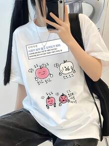Cute Y2K Summer Top. 1pac. Cute Y2K Summer Top. 100% Cotton. Oversized Japanese And Korean Style Unisex Couples T-Shirt. Perfect For Casual Wear. - 白色 - 查看 1