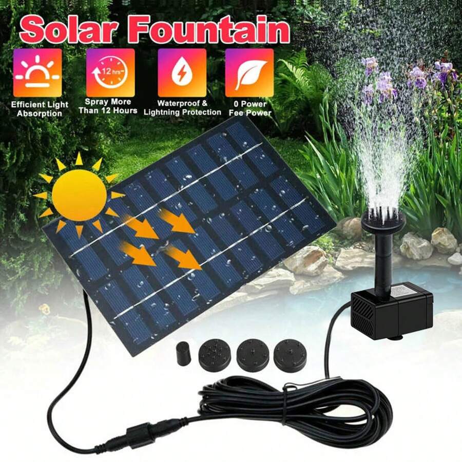 DIY 太陽能水泵套件，4W 太陽能噴泉泵適用於戶外水景，太陽能供電噴泉泵適用於鳥浴盆、池塘、花園、魚缸 - 黑色 - 查看 1
