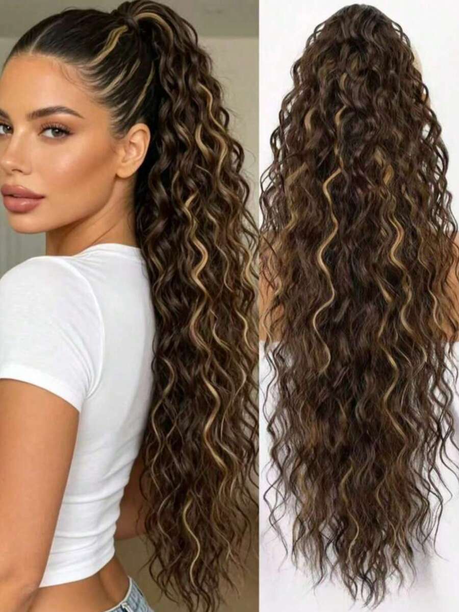 Curly Claw Clip Ponytail Hair Extensions, Highlight Wavy Synthetic Ponytail Extension, Natural Looking Daily Party Wedding Hair Accessories For Women - Multicolor - View 1