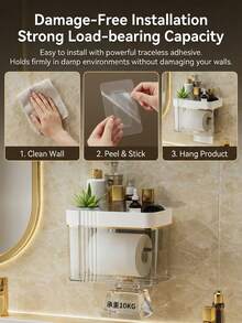 1pc Transparent Waterproof Paper Towel Holder, Wall-Mounted Toilet Paper Tissue Box Organizer, Bathroom Accessories Bathroom Decor Fall Decor - Multicolor - View 6