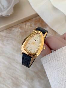1pc Women's Oval Roman Numeral Casual Elegant Quartz Wristwatch, Suitable For Daily Wear - Black - View 3