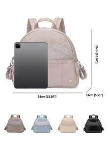 SOBOBA 1pc Fabric Patchwork PU Mommy Bag Large Capacity Multi-Pocket Diaper Backpack With Stroller Hook Suitable For Picnic And Outings - Multicolor - View 7