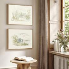 Bộ 1/2 tấm tranh in canvas phong cảnh đồng quê vintage mộc mạc có khung/không khung, hình cây cầu hồ trang trại phong cách Cottagecore, tranh treo tường trang trí hành lang lối vào, phòng khách, phòng ngủ, decor nhà hiện đại - A - Xem 4