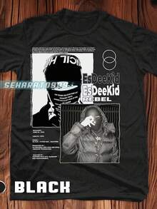 Camiseta EsdeeKid con Diseño de Portada de Álbum - Camiseta de Manga Corta con Estampado de EsdeeKid y Álbum, Cuello Redondo, Lavable a Máquina, Estilo Casual con Diseño Icónico, Ideal para Festivales, Ropa Casual y Regalos - Negro - Ver 1