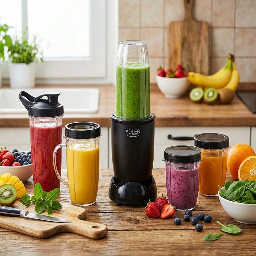 Adler Personal Blender Blend & Go Blender Smoothie Set 1200W 700ml 500ml 300ml Bottles Pulse Ice Crush 4-Blade & 2-Blade Overheat Protection Black - EU E Type Plug(220-240V) - View 1