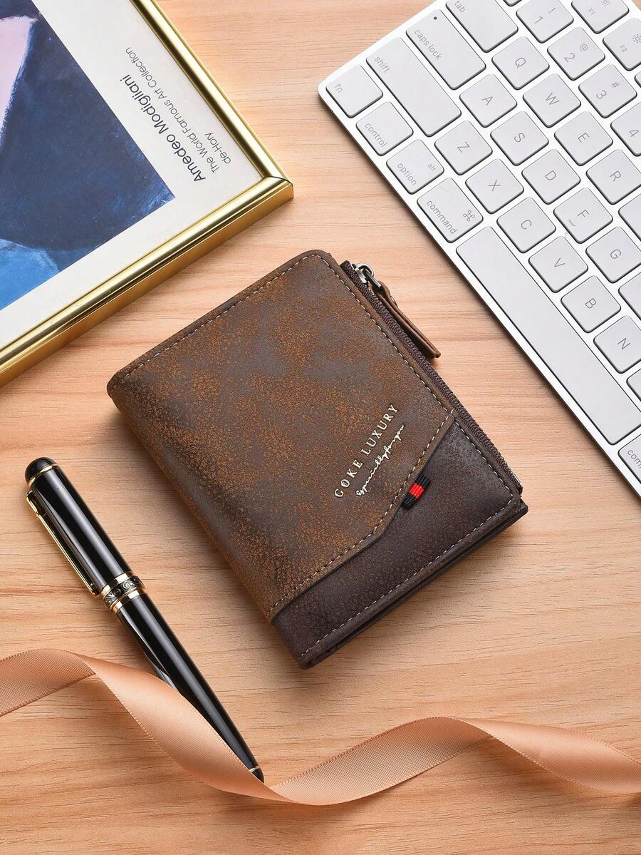 SHABILI Short Men's Wallet Fashion New Ultra-Thin Card Holder Multi-Slot Youth Snap Vertical Business Soft Wallet - Khaki - View 1
