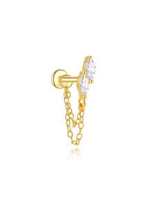 1pc Women's Tassel 925 Sterling Silver Earrings, Classic Ear Cartilage Studs, Suitable For Helix, Ear Rim, Ear Cartilage, Flat Back Design, Exquisite Jewelry For Daily Wear And Parties - Gold - View 8