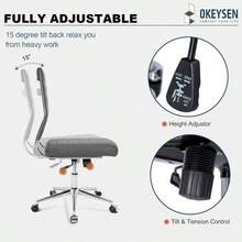 Armless Office Desk Chair, Mid Back Leather Conference Room Chairs Without Armrests, Modern Office Chair Ribbed. - Grey - View 6