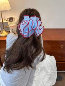 1件女款淺藍色歐根紗壓褶大號髮圈，春夏森系風，適用於高馬尾、通勤與約會場合的髮帶彈性橡皮筋 - 淺藍色 - 查看 1