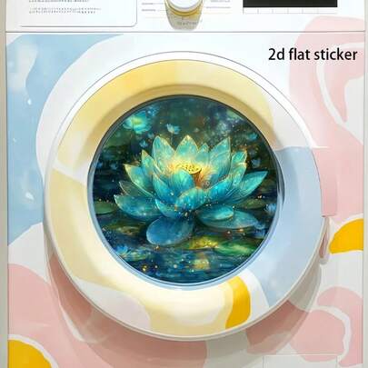 1pc Luxury Crystal Butterfly & Purple Peony Washing Machine Sticker, Dreamy Blue Lotus Washing Machine Sticker, Elegant Romantic Pink Rose & Butterfly Washing Machine Sticker, Self-Adhesive Removable PVC Material, Can Be Stuck In Living Room, Bathroom, Laundry Room
