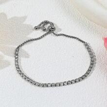 1pc Fashionable Luxury Stainless Steel 3mm Cubic Zirconia Single Row Fully Paved Adjustable Tennis Bracelet, Suitable For Women - Tennis Bracelet - View 8