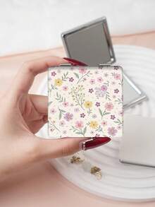 1PC Pastoral British Style Floral Series Portable Vanity Mirror, Foldable Lightweight Ultra-Thin Convenient Hand Mirror, PU Leather, Suitable For Multiple Scenes And All People, Pocket Mirror, Fresh Style With Unique Ditsy Floral Print Pattern Design, Exquisite And Delicate, Easy To Carry, Handheld Makeup Mirror, 180° Flip Cover, Multi-Functional - Multicolor - View 13