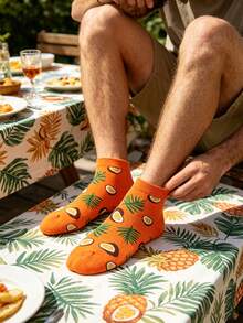 1 Pasang Kaos Kaki Perahu Gaya Liburan Tropis, Motif Daun Pohon Kelapa Oranye, Nyaman dan Tahan Lama, Kaos Kaki Pendek Harian Sepanjang Musim - MultiWarna - View 5