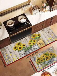1pc Sunflower Kitchen Rug Mat, Rubber Material Kitchen Decor Sunflower Pattern, Farmhouse Style Anti-Fatigue Non-Slip Mat, Washable Standing Mat, Life Laugh Love Theme Kitchen Rug - Multicolor - View 17