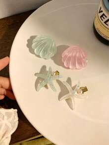 Mint Green Starfish Shell Hair Clip, Cute Versatile Summer Side Hair Barrette With Premium Texture - Multicolor - View 3
