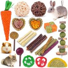Bunny Teys For Rabbits Hamster/Guinea Pig Toys Natural Timothy Hay Sticks Chew Treats And Balls For Rabbit, Bunny, Chinehila, Guirea Pig, Hamster, Rabbit Teeth Care - 24PackSet - View 8