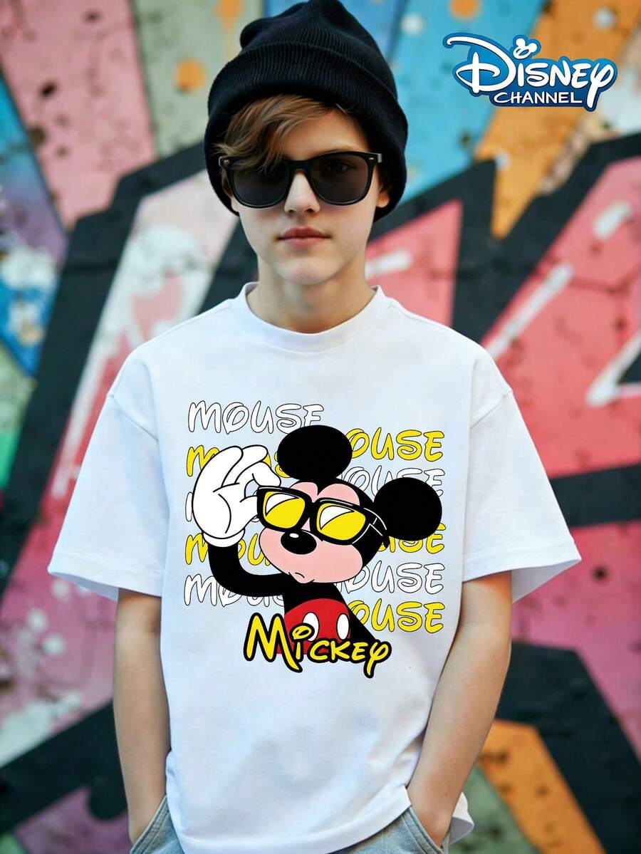 Disney Sunglasses Mickey T-Shirt, Mickey Mouse, Mickey Wearing Sunglasses, Playful Contrast With Attitude Print Pattern Summer Tops,Short-Sleeved Casual And Cute Style Children's Clothing Design, Girl Clothes,Boy Kids Clothes ,Ropa Para Niños,Teen Girls Clothes, Summer Clothes,Boys Summer Outfits,Boys Clothes,Perfect For Cool Girls. Comfortable And Breathable Children's Short-Sleeved T-Shirt. Comfortable And Casual Wear All Year Children's Clothes,Comfortable & Lightweight, Iconic Print For Mix-And-Match Outfits,Suitable For Both Boys And Girls. - White - View 1