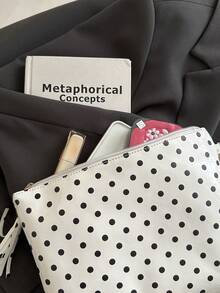 Large Capacity Tassel Pendant Polka Dot Shiny Clutch Bag - White - View 9