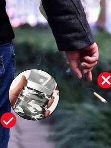 1個可攜式口袋菸灰缸，復古塗鴉與迷彩圖案，可重複使用，適合戶外使用，附收納袋可存放打火機、鑰匙等，露營、健行、車用及日常使用理想之選 - 多色 - 查看 10